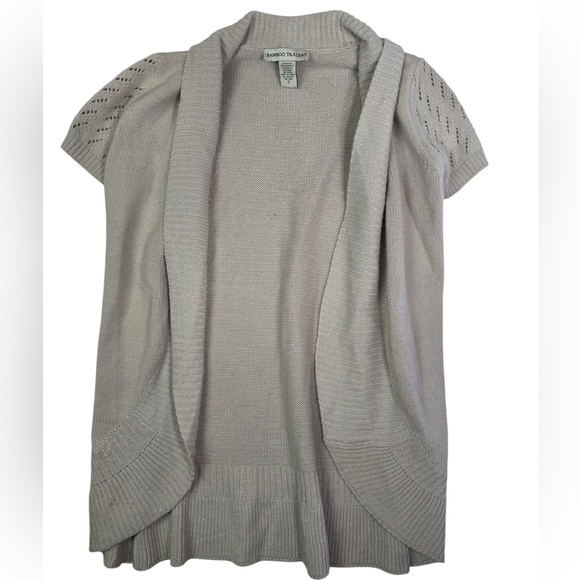Bamboo Traders Beige Short Sleeve Open Front Cardigan Sweater Size Small - Picture 1 of 6